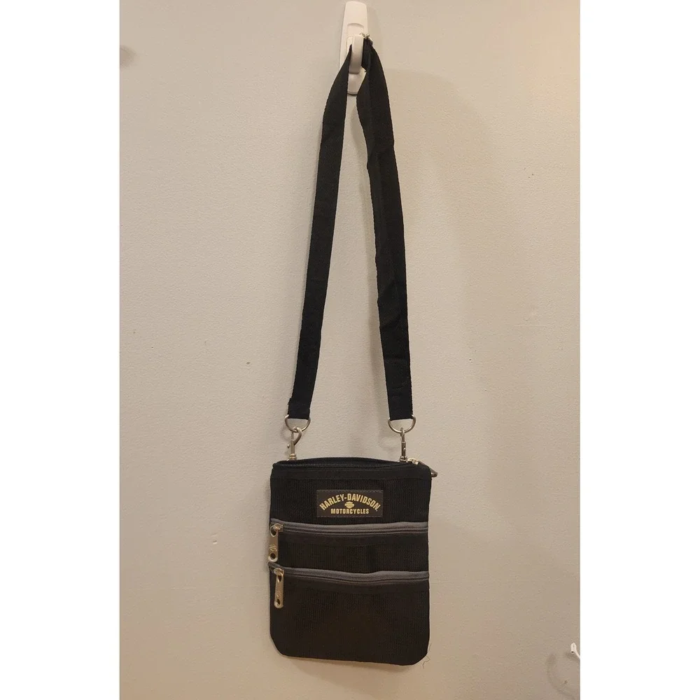 Harley Davidson Crossbody Travel Bag Black 3 Zipper Utility Pouch Purse